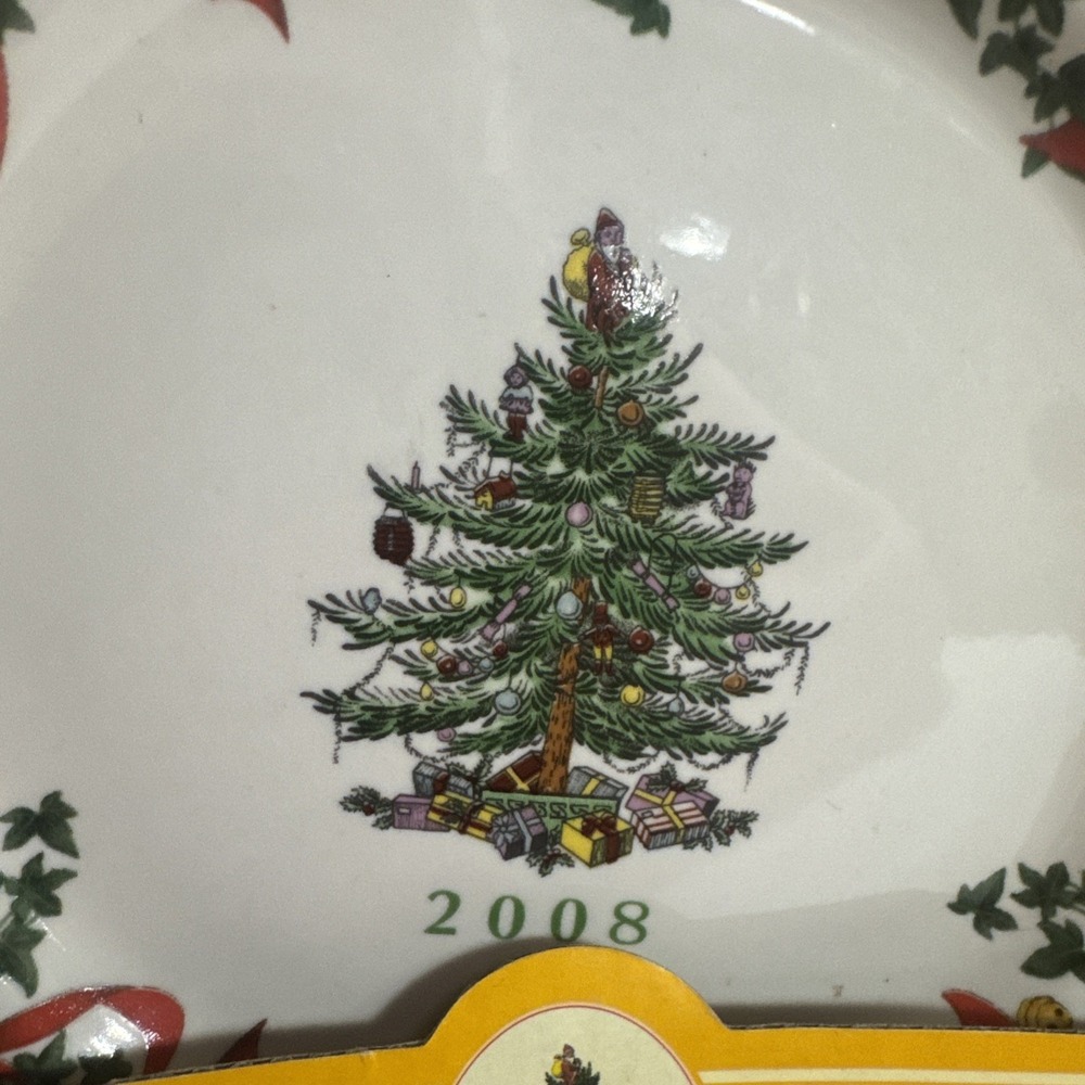 SPODE CHRISTMAS TREE RED RIBBON ROUND 12 1/2" PLATTER - Picture 2 of 14